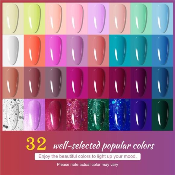 Gel Nail Polish Kit with U V Light 32Colors Gel Polish Set Soak Off Gel Nail Kit - Picture 2 of 8